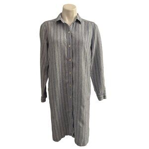 J. Jill Love Linen Striped Shirtdress, Blue White Long Sleeves Women's Size M